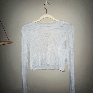 AERIE Heather Gray Long Sleeve Crop Top